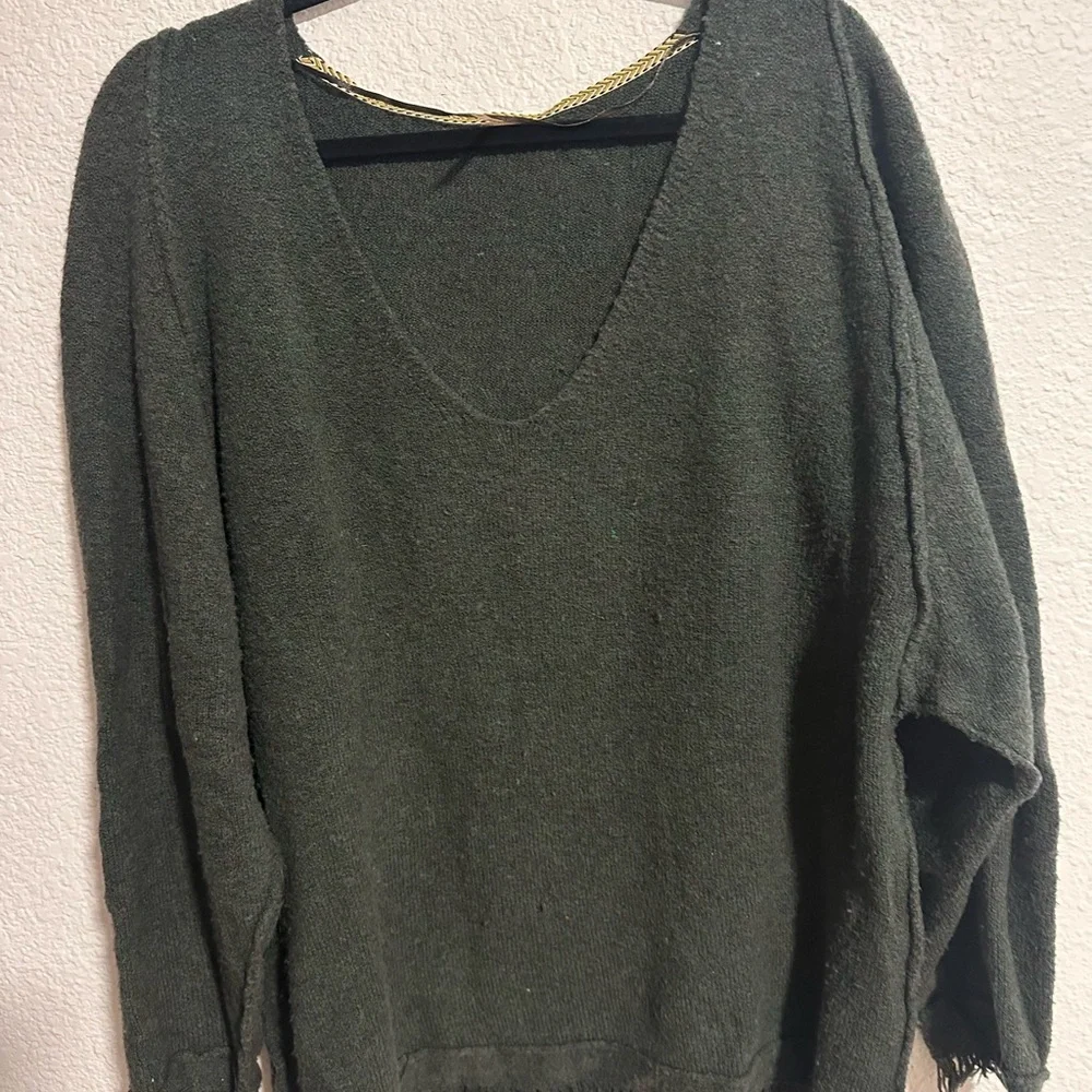 Free People Irresistible wool/linen blend sweater womens M fringe boho oversized - Picture 1 of 5